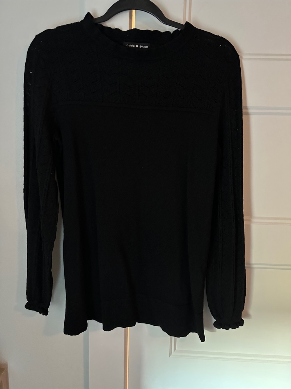 Cable & Gauge Black Knit Sweater with Ruffle Edges